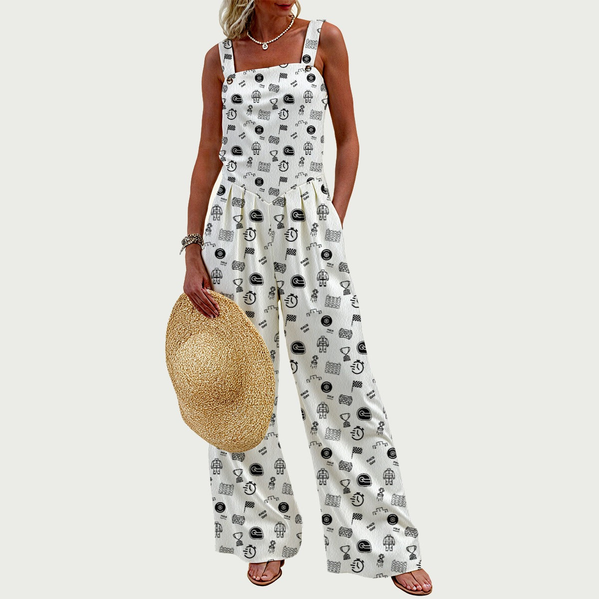 White and Black Raceday Jumpsuit