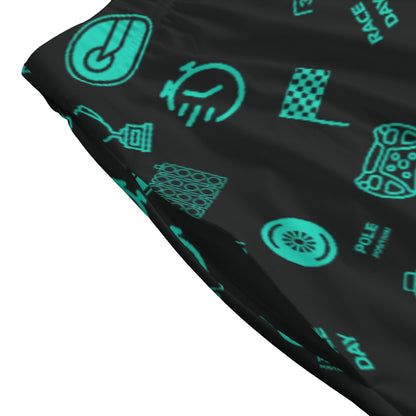 Black and Teal Trackside Midi Skirt