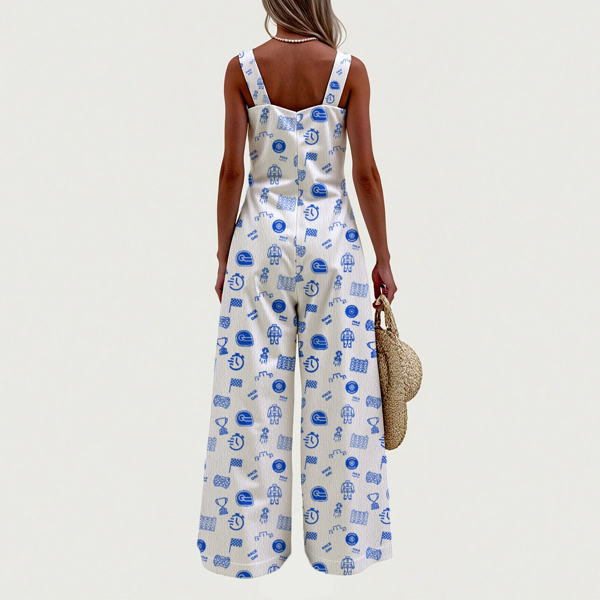 White and Medium Blue Raceday Jumpsuit