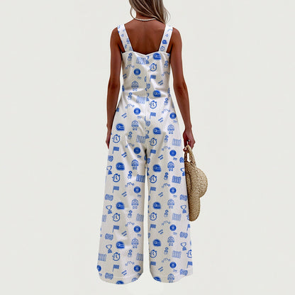 White and Medium Blue Raceday Jumpsuit