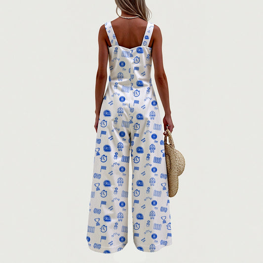 White and Medium Blue Raceday Jumpsuit