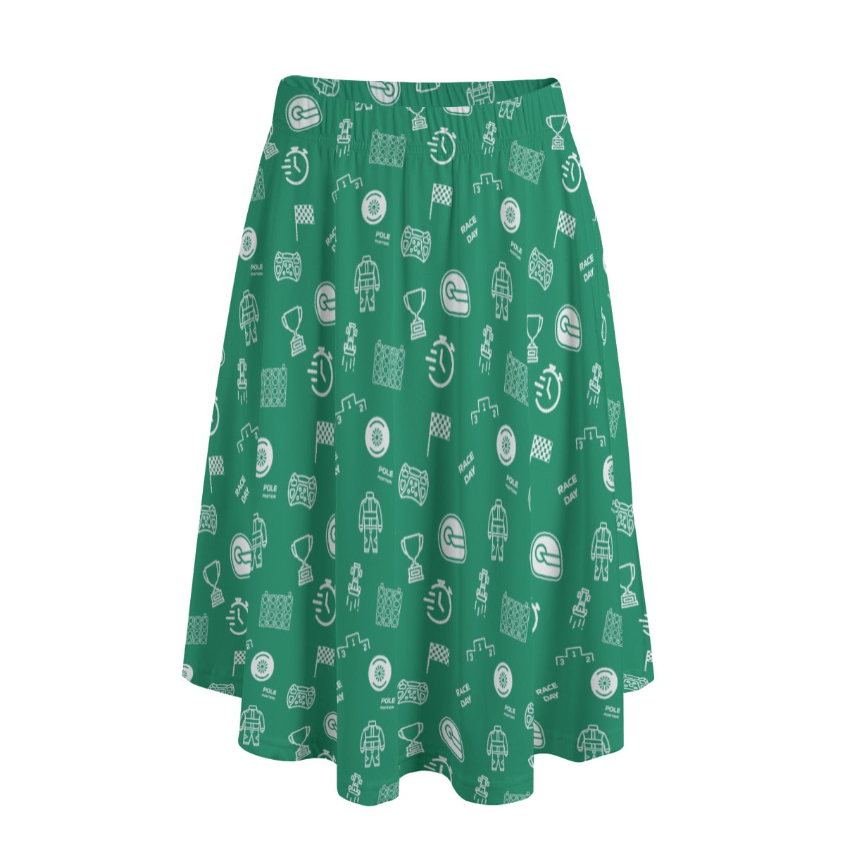 Green and White Trackside Midi Skirt
