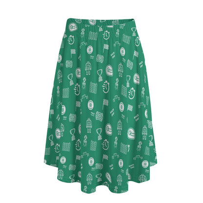 Green and White Trackside Midi Skirt