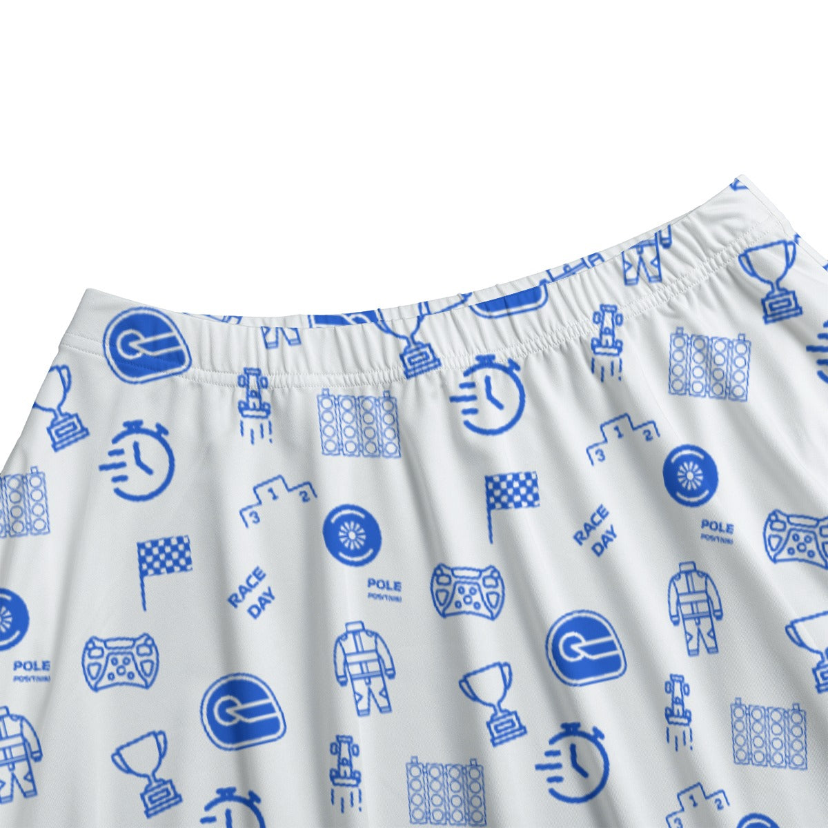 White and Powder Blue Trackside Midi Skirt