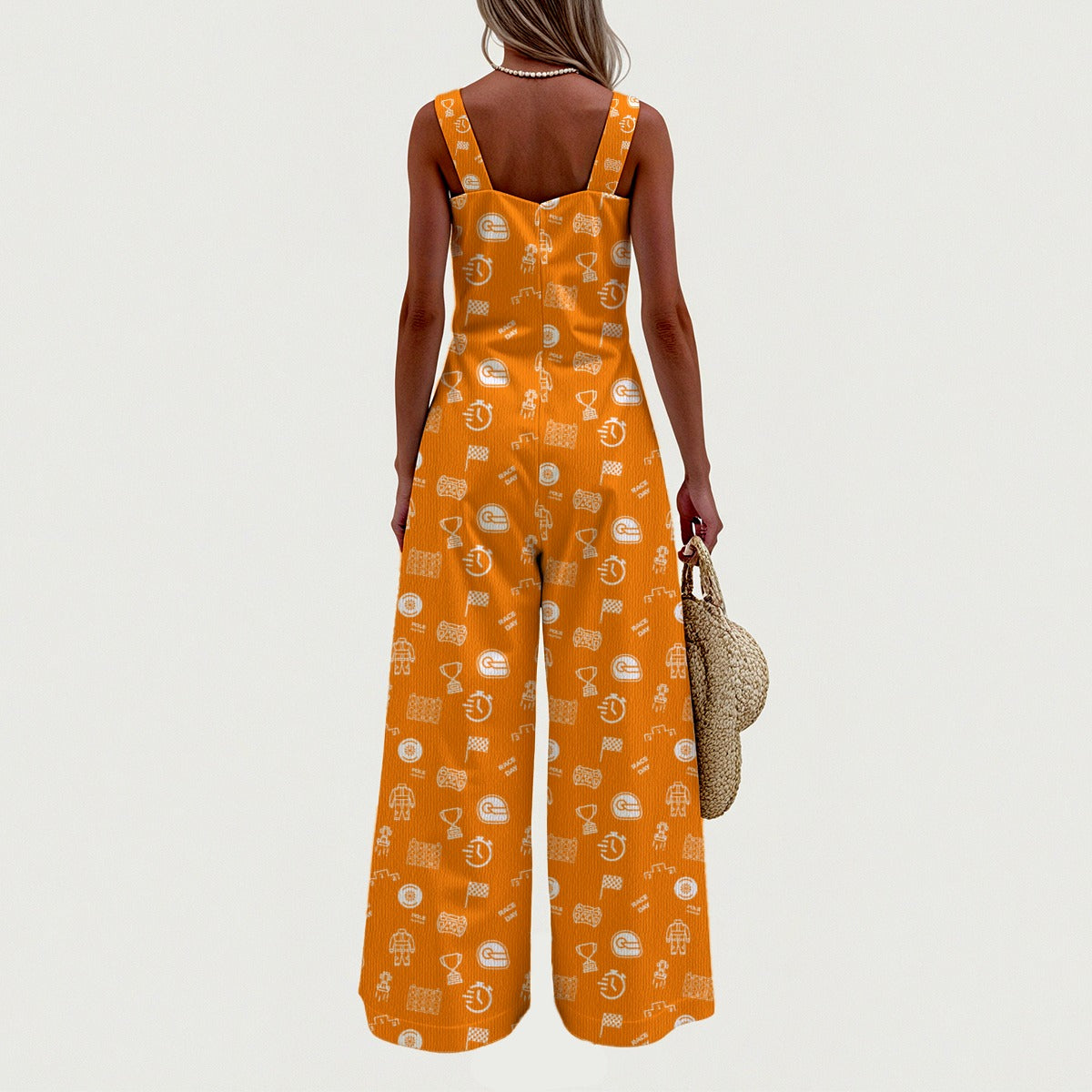 Papaya and White Raceday Jumpsuit