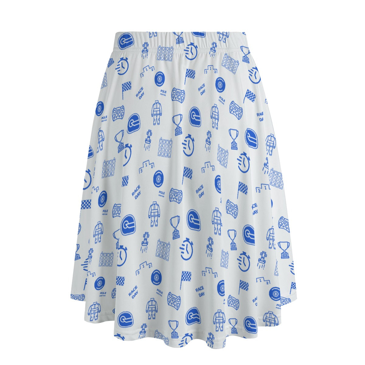 White and Powder Blue Trackside Midi Skirt