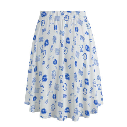 White and Powder Blue Trackside Midi Skirt