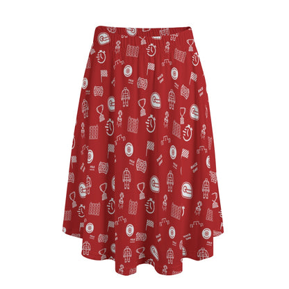 Red and White Trackside Midi Skirt