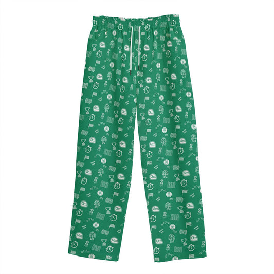 Green and White Track Side Pants