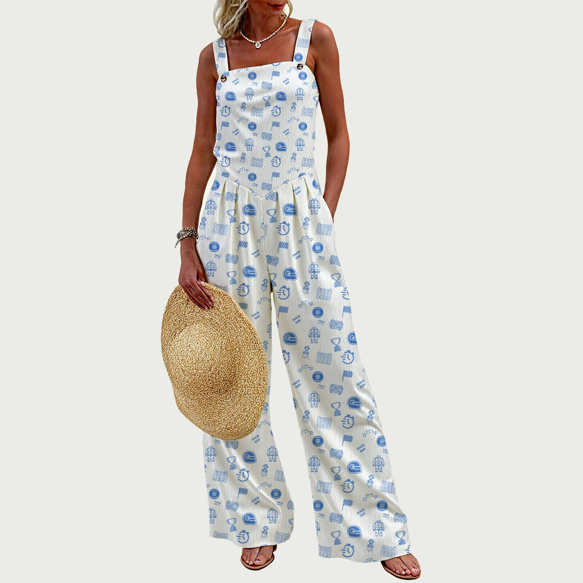 White and Powder Blue Raceday Jumpsuit