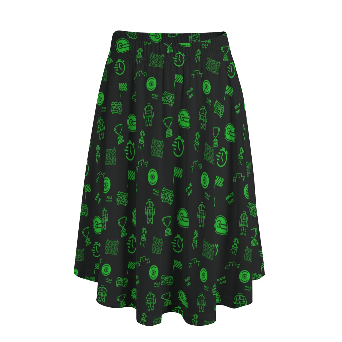 Black and Neon Green Trackside Midi Skirt