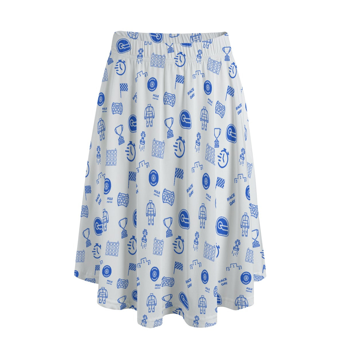 White and Powder Blue Trackside Midi Skirt