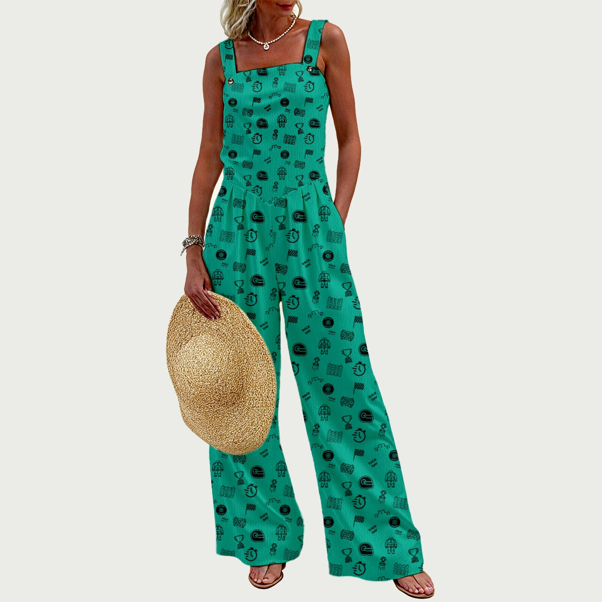 Teal and Black Raceday Jumpsuit