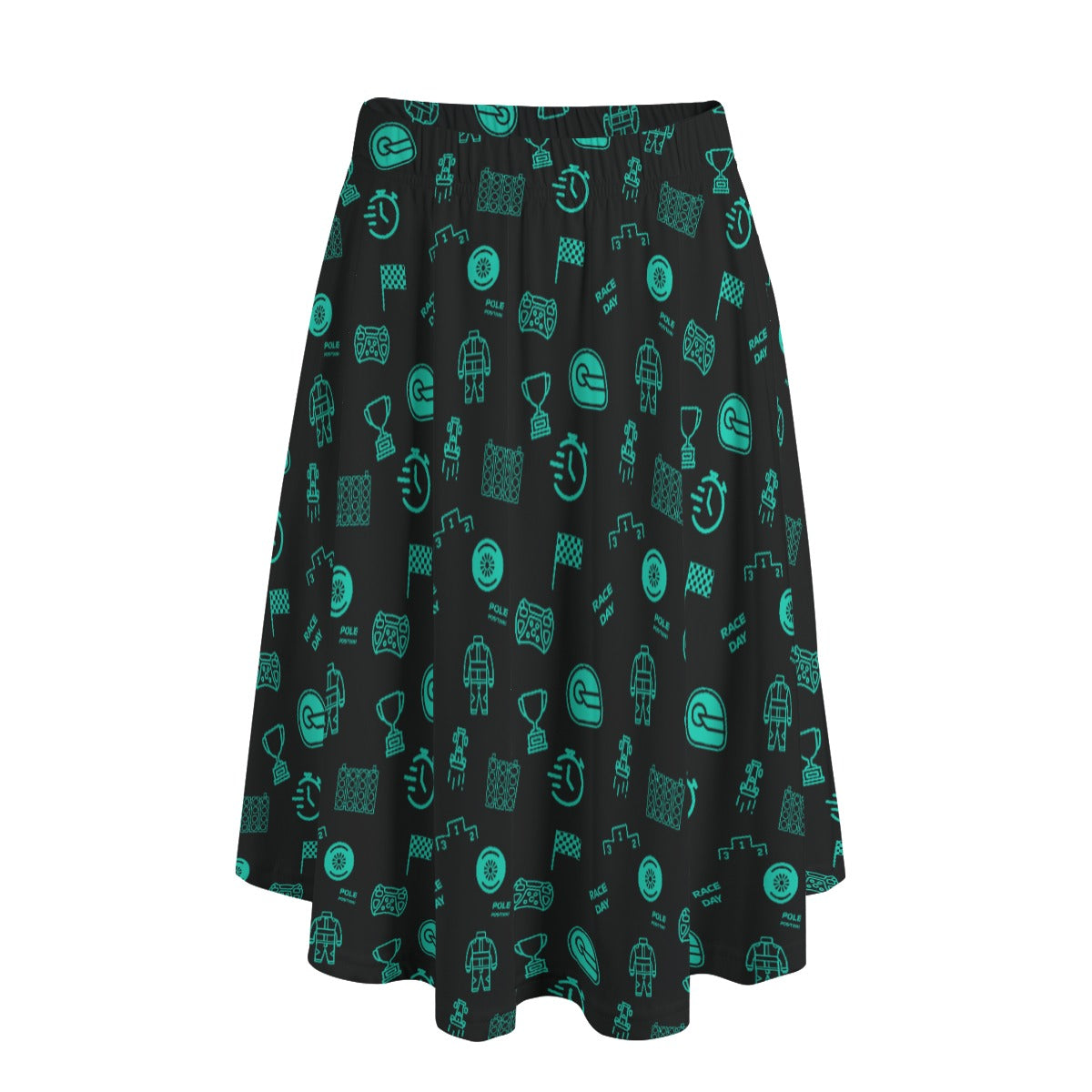 Black and Teal Trackside Midi Skirt