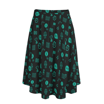 Black and Teal Trackside Midi Skirt