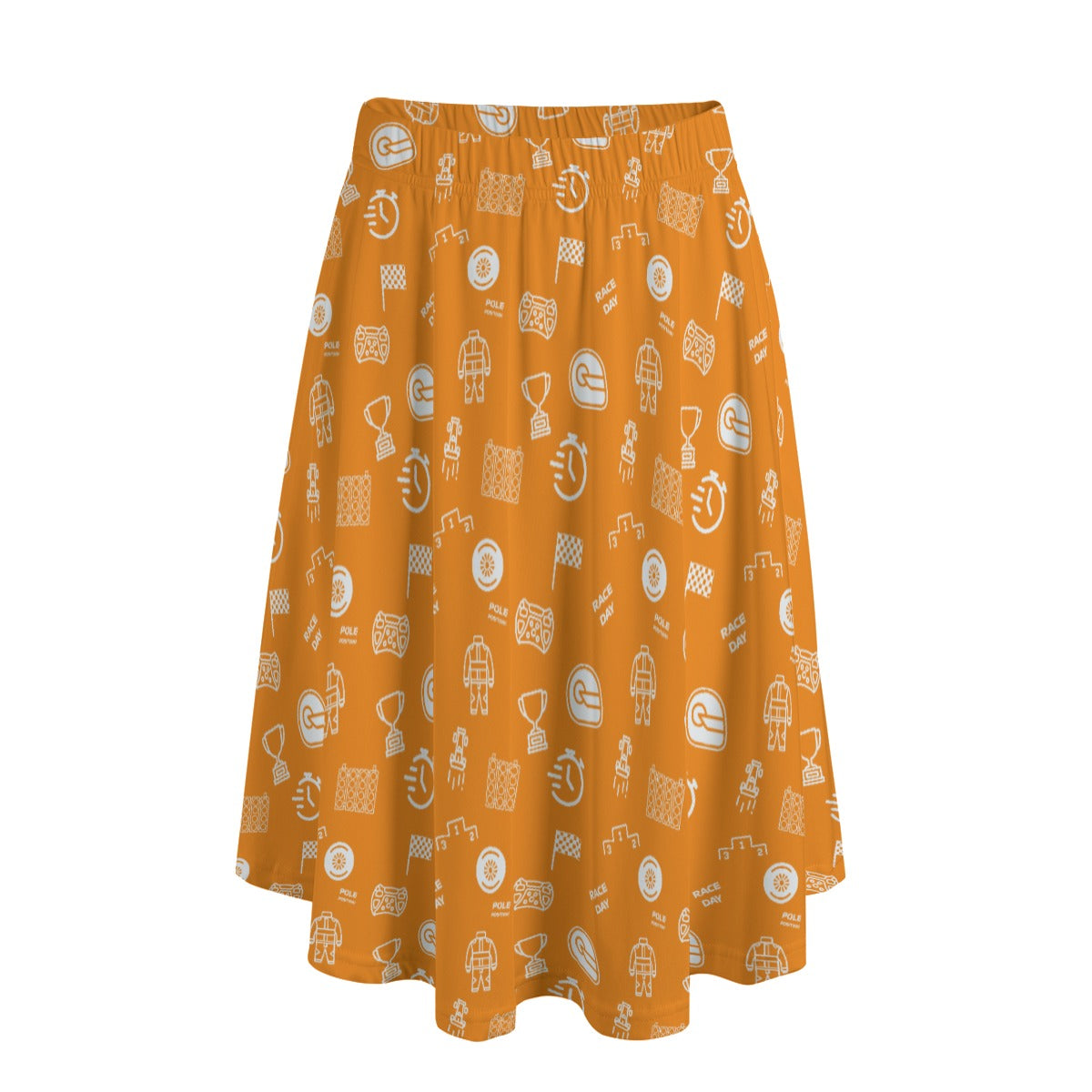 Papaya and White Trackside Midi Skirt